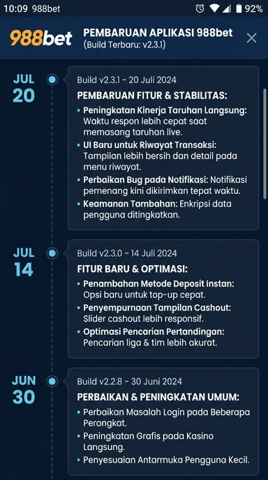 Riwayat Versi 988bet untuk Pengguna Android