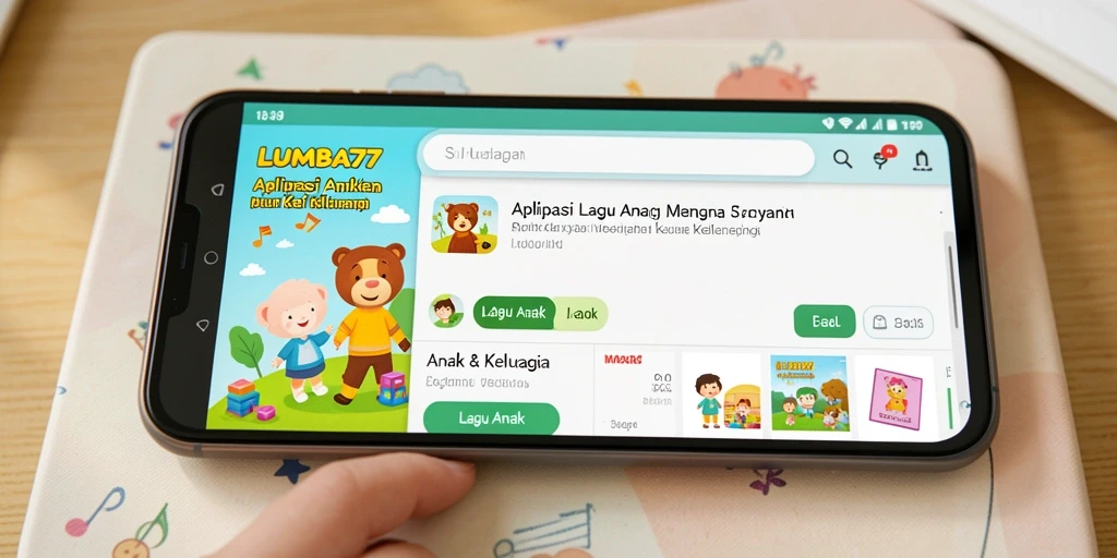 Antarmuka aplikasi LUMBA77 yang menarik untuk lagu anak-anak.