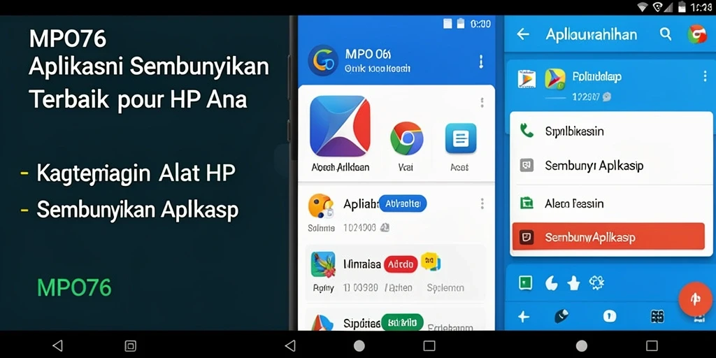 Antarmuka MPO76 memperlihatkan berbagai aplikasi yang dapat disembunyikan dengan mudah.