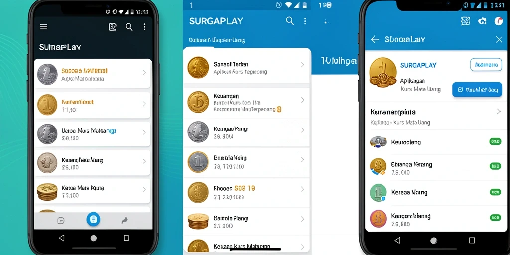 Antarmuka modern aplikasi SURGAPLAY untuk pemantauan kurs mata uang.