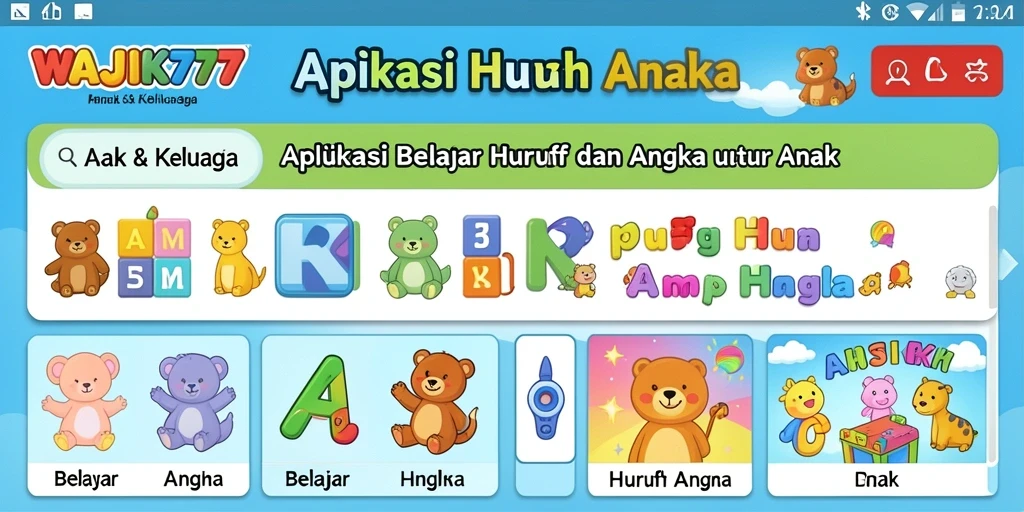 Antarmuka ramah anak untuk belajar huruf dan angka.